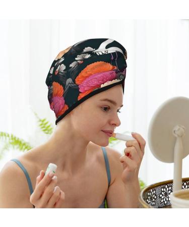 Two Cranes Chrysanthemum Coral Velvet Quick-Dry Hair Cap Perfect Hair Towel Wrap for Women & Men | Ideal for Travel & Home - Buy Online on GoSupps.com
