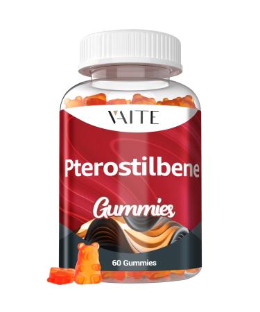 Pterostilbene Supplement Gummies 250mg - Supports Powerful Antioxidant for Skin Radiance & Longevity Formula Support Cognitive & Cellular Protection Vegan Non-GMO Soy-Free 60 Chewables