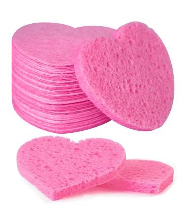 Facial Sponges Compressed Natural Cellulose Sponge Spunspon Heart Shape Face Sponge for Face Cleansing Exfoliating and Makeup Removal 50 Count / 1 - Pack Pink 50- Pack Pink