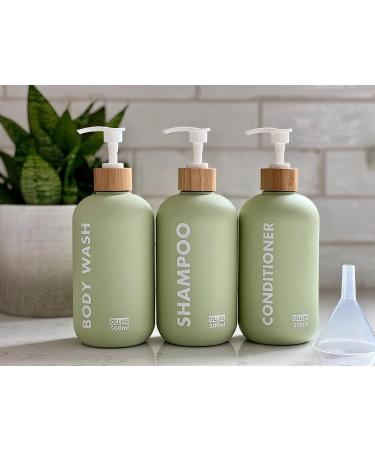 OLLIES Refillable Shampoo and Conditioner Bottles - Set of 3 | Stylish Label | 17oz | Shower Soap Dispenser - Buy Online on GoSupps.com