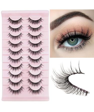 gootrades Short False Eyelashes 10 Pairs - Natural Look, Clear Band, 10mm Small Wispy Cat Eye Lashes for Everyday Wear, Hooded Eyes, Glasses Wearers - Buy Online on GoSupps.com