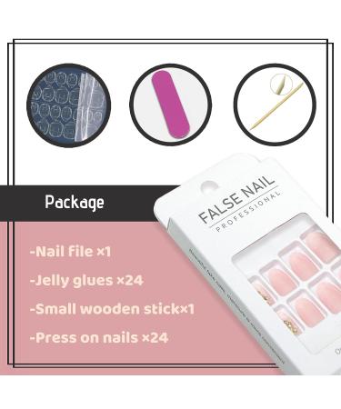 YOSOMK Gradient Nude & Rhinestones Short Press On Coffin Fake Nails - Glossy Ombre Ballerina Full Cover False Nails for Women - Buy Online on GoSupps.com