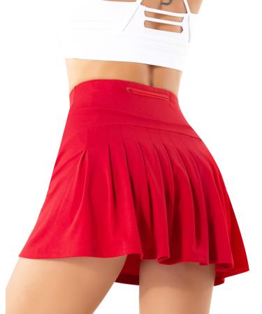 Pleated Tennis Skirts for Women with Pockets Build in Shorts Golf Skort High Waisted Sport Athletic Running Activewear A-dark Red Medium