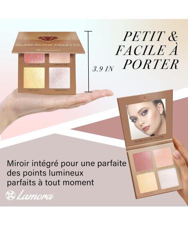 Highlighter Palette Makeup Illuminator Powder Bronzer Kit - With Mirror For Light to Medium Skin Tone - 4 Highly Pigmented Shimmering Colors - Vegan Hypoallergenic - Buy Online on GoSupps.com