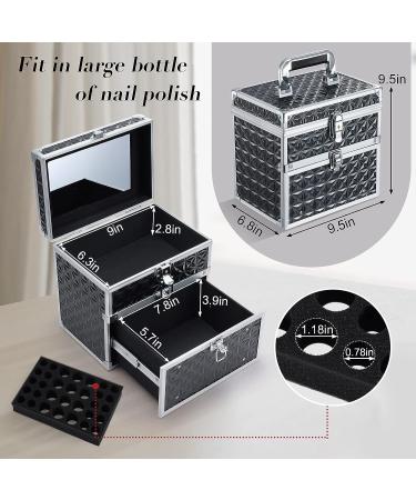 Costravio Nail Supplies Organizer Box with Drawer and Slots - Portable Nail Polish Storage Case for Home and Travel - Jet Black - Buy Online on GoSupps.com
