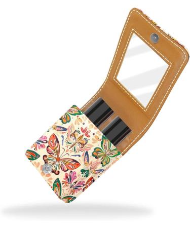 Shop Stylish Leather Lipstick Case with Mirror - Mini Organizer for Lip Gloss & Lipstick | Colorful Butterfly Print S273f6zfny - International Shipping Available - Buy Online on GoSupps.com