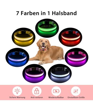 Luminous LED Dog Collar - Waterproof 7 Color Adjustable Light for Night Safety | Small to Large Dogs | 2022 Model (Red 48-60cm) - Buy Online on GoSupps.com