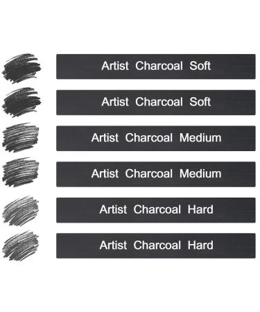 STAPENS 6 Pack Compressed Charcoal Sticks Vine Charcoal Stick for Drawing Sketching Shading Art Supplies Sketch Kits Tools Soft Medium and Hard Grade Black-6