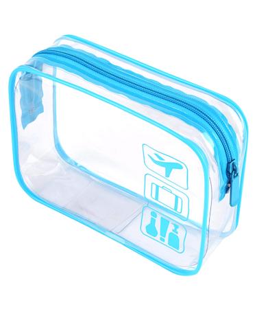 Clear Travel Toiletry Bag TSA Approved Quart Size Travel Bag Clear Airport Carry on Liquid Bag Cosmetic Pouch Clear Shower Bag Transparent Toiletries Bag Plastic Airport Security Toiletry Bags(Blue)