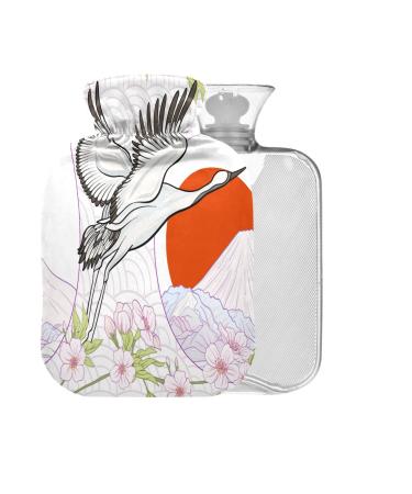 Crane and Chrysanthemum Hot Water Bottle with Cover 1L Small Hot Water Bag for Pain Relief Bed Hand and Feet BPA Free