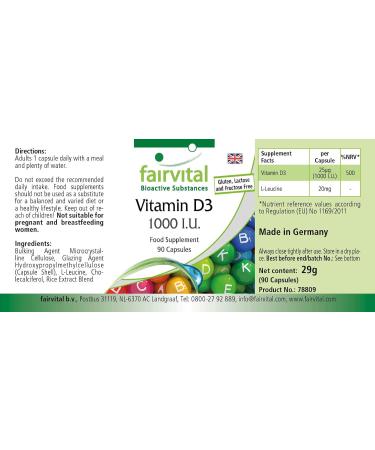 Fairvital | Vitamin D3 1000 IU (25mcg) cholecalciferol - 90 capsules - Buy Online on GoSupps.com