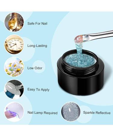 Saviland Sparkly UV Nail Polish Set - 6 Reflective Glitter Colors Soak Off Gel Manicure Kit with Nail Brush - Perfect for Stunning Nail Designs - Buy Online on GoSupps.com