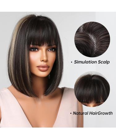 Allbell Short Bob Wigs for Women - Black & Blonde Synthetic Wig with Bangs | Perfect for Christmas - Buy Online on GoSupps.com