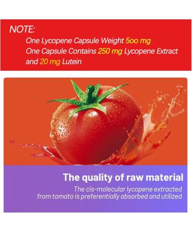 Lycopene Capsules 250mg - 100 Softgels Natural Tomato Extract Organic Complex Formula Supplement - Gluten-Free Non-GMO (One Capsule Weight 500mg Contain 250mg Lycopene Extract/Capsules) - Buy Online on GoSupps.com