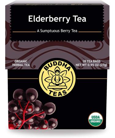 Buddha Teas Organic Elderberry Tea for Better Immunity - OU Kosher, USDA Organic, CCOF Organic, 18 Bleach-Free Tea Bags Pack of 1