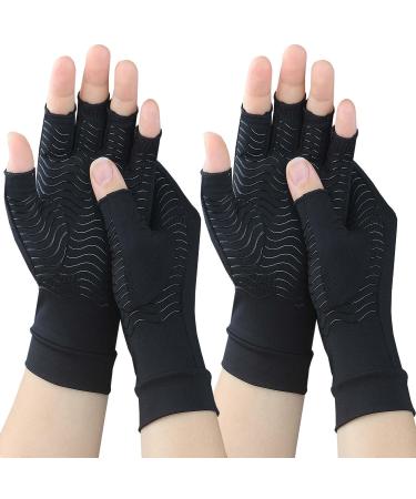 2 Pairs Copper Arthritis Compression Gloves for Rheumatoid Osteoarthritis Carpal Tunnel Pain Relief Compression Hand Gloves for Women & Men Anti-Slip Fingerless Gloves for Work Typing (M) Medium Fingerless