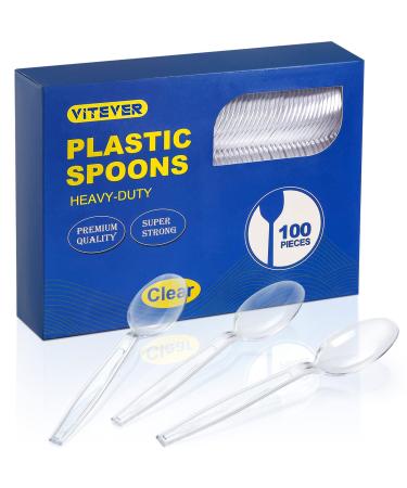  100 Count Heavy Duty Plastic Spoons Premium Disposable Spoons Durable Plastic Cutlery for for Parties Picnics Big Event Daily Use - Heat Resistant & BPA Free - Clear - Buy Online on GoSupps.com