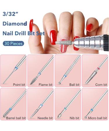 Bestgle 30pcs Nail Drill Bits Set 3/32 Inch Shank Tungsten Carbide Diamond Drill Polishing Grinding Heads Tools for Acrylic Gel Nails Cuticle Manicure Pedicure - Buy Online on GoSupps.com