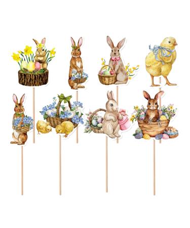 8pcs bunny cupcake toppers Reusable toothpicks made of food-grade cardboard beatrix potter decor As photo booth props background decorations or cupcakes and candy boxes at parties