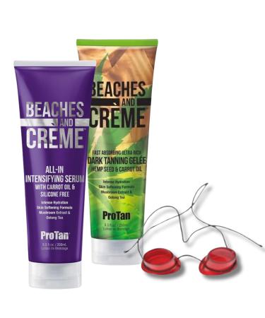 ProTan Beaches & Creme Dark Tanning Gelee with Hemp Seed & Carrot Oil All-In Intensifying Serum and Tanning Goggles 250 ml Each for Luxurious Sun-Kissed Skin