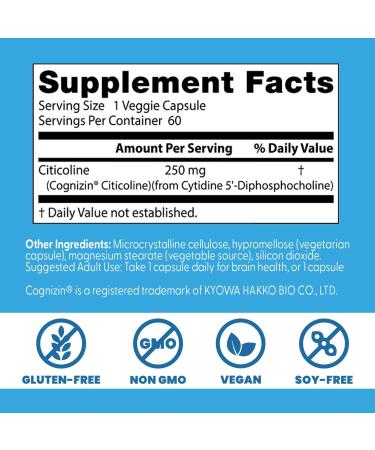 Doctors Best Citicoline CDP-Choline Supports Brain Health Non-GMO Gluten Free Soy Free Vegan 60 Veggie Caps - Buy Online on GoSupps.com
