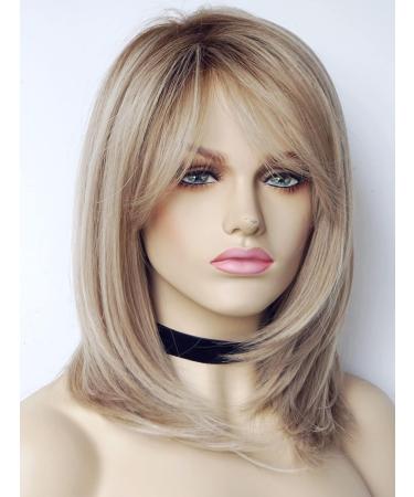 Sandy Bob Blonde Wig for White Women - Medium Length Synthetic Wig with Dark Roots - Buy Online on GoSupps.com