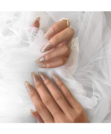 Sethexy Shiny Long Oval False Fingernails - Sparkle Champagne 24pcs Complete Coverage Acrylic Press-On Nail Tips for Women & Girls - Buy Online on GoSupps.com