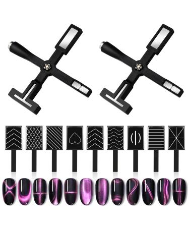 11 Pcs 5 In 1 Cat Eye Gel Nail Magnets Polish Set Cat Eye Magnet Nail Polish Cat Eye Magnet for Nails Magnetic Gel Nail Polish for Nails Cat Eye Nail Design Tools Nail Art Accessories(Black)