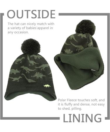 XIAOHAWANG Knitted Baby Hat - Winter Beanie with Fleece Lining and Pompom - Army Green - Ages 2-4 Years - Buy Online on GoSupps.com