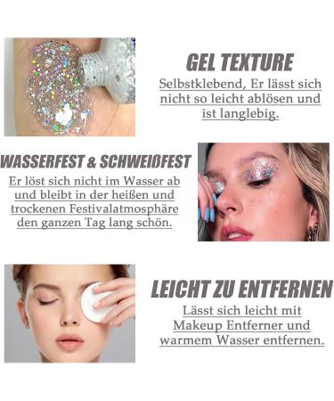  EONFAVE Glitter Face Gel 50ml Silver Big Glitter Body Glitter Waterproof Durable Festival Party Masquerade Makeup Silver Hair Body Nail - Buy Online on GoSupps.com