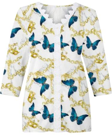 3/4 Length Sleeve Womens Tops Dressy Women's V Neck Lace Crochet Tunic Tops Flowy Casual Blouses Shirts for Fall Yellow#73 Medium - Buy Online on GoSupps.com