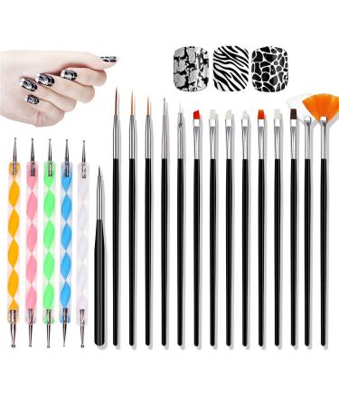 Hanyoushengvance 20pcs Nail Art Design Tools  15pcs Black Painting Brushes Set with 5pcs Nail Dotting Pens.