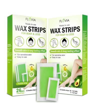 Wax Strips Hair Removal for Women and Men Facial Eyebrow Body Arm Leg Brazilian Underarm Hair Bikini Hypoallergenic All Skin Types Sensitive Formula Home Waxing Kit Contains 52 Strips