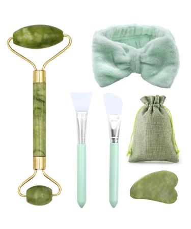Scettar 6 pieces Jade Gua Sha Stein Set Natural Jade Massager roller facial roller Massage tool for eye swelling skin tightening face massager - Buy Online on GoSupps.com
