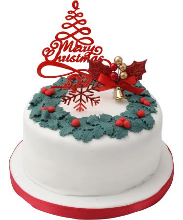 Merry Christmas Cake Decoration topper Yule Log Cupcake Toppers 3 Piece Gold silver red Leaf Holly Set (3 set red holly) - Buy Online on GoSupps.com