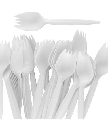 BPA-Free White Disposable Sporks 250 Pk. Recyclable, Eco-Friendly and Kid-Safe 2-in-1 Utensils Built Strong to Last Large Meals. Great for School Lunch, Picnics or Restaurant and Party Supply