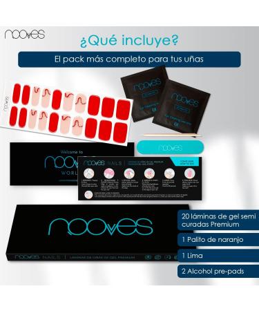  NOOVES NOOVES - Set of 20 Gel Nail Sheets - Red Waves - Nail Art | Set of 20 Premium Semi-Cured Gel Stickers - 1 Nail File and 1 Orange Stick - Vegan - Buy Online on GoSupps.com