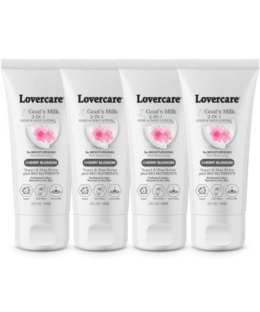 4-PACK Lovercare Goat Milk 2-IN-1 Hand & Body Lotion for Dry Skin 2 oz (60 ml) Cherry Blossom-Pack of 4