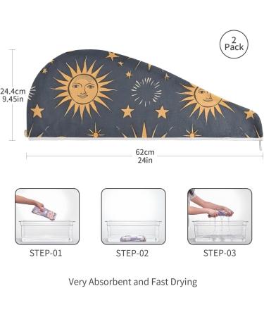 Sun Moon and Stars Hair Towel 2 Pack | Super Absorbent Quick Dry Hair Turbans for Women & Girls - Buy Online on GoSupps.com