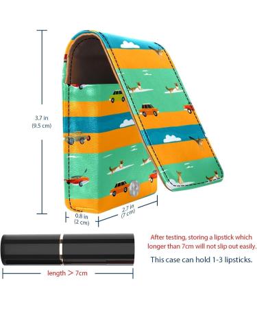 Buy Stylish Leather Lipstick Case Organizer with Mirror - Mini Striped Lip Gloss Holder in Blue Yellow & Green - Buy Online on GoSupps.com