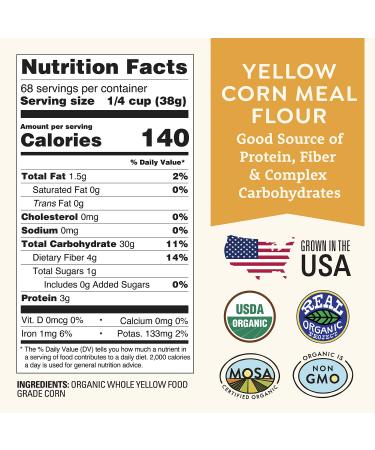 Organic Yellow Cornmeal 5lb by Doudlah Farms - Vegan, Non-GMO, USA Grown | Ideal for Cornbread, Muffins, Pancakes | Regeneratively Farmed | 5lb Pack - Buy Online on GoSupps.com