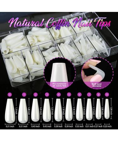 Teenitor Natural Coffin Nail Tips Kit: 600pcs Full Cover Acrylic Nails with Glue, Clipper & Stand for DIY False Nails - Buy Online on GoSupps.com