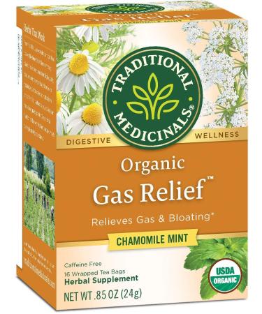 Traditional Medicinals Digestive Teas Organic Gas Relief Tea Naturally Caffeine Free 16 Wrapped Tea Bags .85 oz (24 g)