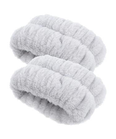 Ciieeo Lot de 2 Bracelets Absorbants en Flanelle Grise Lavage du Visage Spa Bracelets Souples et Extensibles pour Poignet pour Soins Peau et Exercice Physique