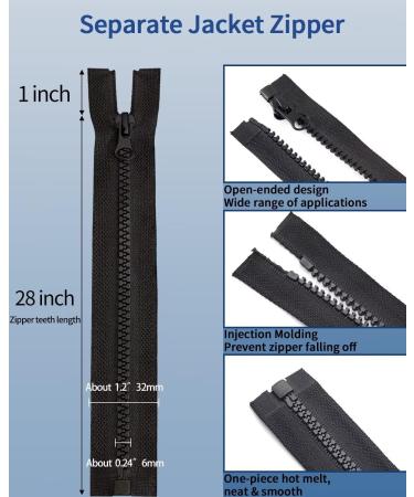 Wavebeexs 28 Inch Black Plastic Coat Zipper - Pack of 3 | Durable Separating Zipper for Jackets, Coats, Sweatshirts, Parkas and More - Buy Online on GoSupps.com