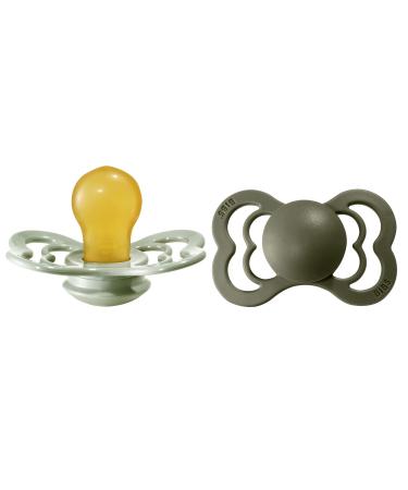 BIBS Supreme Baby Pacifier 2-Pack | Made in Denmark | BPA Free Dummy Soother Symmetrical Nipple. Natural Rubber Latex Size 2 (6-18 Months) Sage / Hunter Green