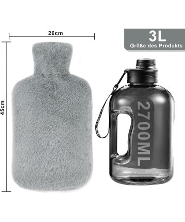 3L Large Hot Water Bottle with Soft Fleece Cover & Kangaroo Pocket - XXL Heat Bottle for Children & Adults | International Shipping Available - Buy Online on GoSupps.com