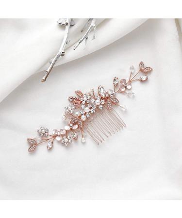 Ushiny Crystal Bridal Hair Comb - Rose Gold Headpiece & Pearl Leaf Clips for Wedding - Elegant Hair Accessories for Women & Girls - Buy Online on GoSupps.com