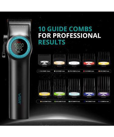 VGR Hair Clippers Men Cordless - Electric Professional Barber Hair Cutting Kit for Head Haircut - 9000 RPM - Taper Lever - Rechargeable 300 Min Battery - DLC Ceramic Blades - Long Beard Trimmer - Buy Online on GoSupps.com