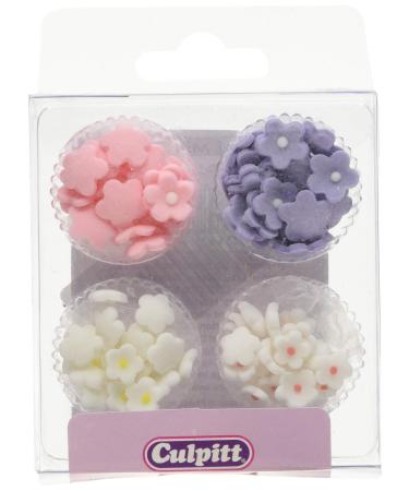 Culpitt Mini Flowers Assorted Sugar Pipings, 6mm and 10mm Sugar Paste Flowers with Royal Icing Centre, Decoration for Cupcakes and Cakes, Pack of 100 Pink (06219)